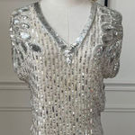 Vintage 70s Judith Ann Creations Ivory Silver Embellished Bling Sequins Pearl To White Photo 0
