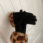 Women’s Black Suede Leopard Print Gloves Animal Print Winter Accessories EUC Photo 3