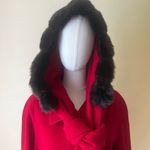 Vintage Dennis Basso Red Wool Cashmere Coat Hooded Faux Fur Trim Scarf Small Photo 5