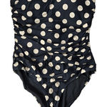 J.Crew Gemma ruched bandeau one-piece in dot print BX701 14 NWT Black Beige Photo 0