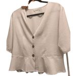 Jon & anna Jon &‎ Anna Peplum Blouse Polka Dot Button Front Short Sleeve Top XL Photo 2