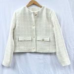 Abercrombie & Fitch | COLLARLESS CROPPED TWEED JACKET IN WHITE LARGE Photo 3