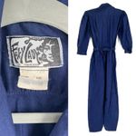 Vintage 70s Foxy Lady Jumpsuit Navy Blue Belted Size 7/8 Rosie the Riveter Photo 3