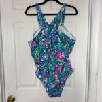 Swimsuits For All High Neck Floral One Piece Swimsuit Green Size 24 Photo 3