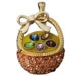 NEW Wearable Art Pendant by Roman Easter Basket Pink Gold Glitter Rhinestones Photo 1