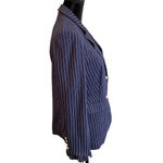 Chico's  Women’s 1 US 8/10 Blazer Jacket Blue White Stripe Faux‎ Pearl Buttons Photo 3