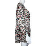 Rebecca Malone Blouse Womens 2X White Red Cheetah Print Leopard Office Casual Photo 1