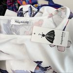 Angashion NWT White Purple Floral Elastic Waist Photo 6