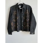 Chico's  Black Denim Jacket Embroidered‎ Beaded Boho Western Vintage Size Large Photo 2