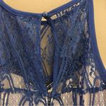 Francesca’s Lace High Neck Sheer Panel Dress Blue‎ Nude Medium Blue Photo 3