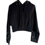 ZARA Black Cropped Pearl Embellished Hooded Knit Sweater Size Small Photo 2