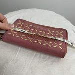 Michael Kors Large Zip Around Suede Wallet Rose Pink Gold Detail Clutch Case Photo 4