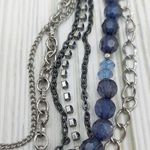 Multi Strand Silver Tone Chain Necklace Blue Bead Rhinestone Cup Rolo Gun Metal Photo 6