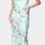 Bebe Cowl Neck Maxi Dress Size Small S Satin Slip Dress Blue Floral FEMININE Photo 1