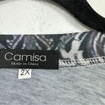 Camisa Purple Paisley Short Sleeve Blouse Womens 2X Henley Shirt Casual Stretch Photo 2