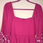 Torrid  Women’s Boho Barbiecore Hot Pink White Floral Print Puff Sleeve Dress Photo 6