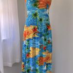 Vintage Y2K Tropical Hawaiian Print Lightweight Scoop Neck Sleeveless Maxi Dress Blue Size XS Photo 3