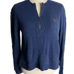 Liz Wear Vintage 90s  Quarter Zip Shirt S Blue Ribbed Knit Pocket Long Sleeves Photo 0