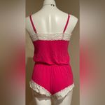 Jezebel Pink and White Lace Edges .Romper elastic waist adjustable straps Sz M Size M Photo 4