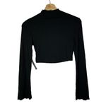 Almost Famous  Black Ribbed Mock Neck Lettuce Hem Long Sleeve Crop Top S Photo 2
