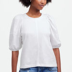 J.Crew Madewell Puff Sleeve Tee Shirt Cotton Top Relaxed Minimalist Eyelet White M NWT Photo 0