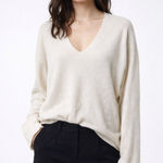 Helmut Lang  V-Neck Relaxed Knit Sweater in Ivory Photo 0