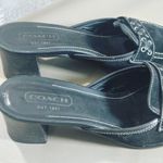 Coach Black Leather Size 7.5 Block Heels Slip On Mules Loafers Iris Suede Square Photo 12