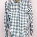 Chic Comfort Gingham Plaid Button Down Shirt Blue Ivory Small Long Sleeve Photo 0