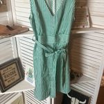 BB Dakota Green and White Striped V Neck Dress With Belt Photo 1