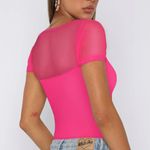 NWT REORIA Mesh Sleeve Square Neck Bodysuit – Hot Pink – Small Photo 1
