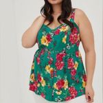 Torrid π Plus Size 0 0X 12 Large Green Tropical Floral Babydoll Tank Top Shirt Photo 2