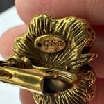 Vintage Signed Goldette Rhinestone Flower Clip On Non Pierced Earrings Gold Tone Photo 8