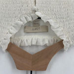 Loft  White Chiffon Polka Dot Smocked Ruffle Trim Long‎ Sleeve Blouse Peasant XS Photo 1