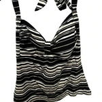 Soma NWT  Women's Black & White Striped Sleeveless Tie Neck Tankini Top Size L Photo 0
