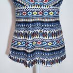 Yonique Feather Print Boho Tankini Top NWT Size Medium Aztec Print Tankini Blue Photo 2