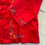 Vintage Red Satin Floral Bird Design Embroidered Chinese New Year Jacker Mandari Photo 3
