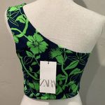 ZARA  Womens One Shoulder Floral Navy Green Crop Top  Size M NEW Style 5039/687 Photo 3