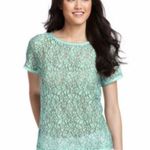 Loft Ann Taylor Mint Green Lace Short Sleeve Sheer Dainty Floral Blouse Photo 0