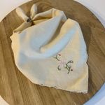 Vintage Handmade Beige Cotton Embroidered Floral Square Bandana Neck Tie Tan Photo 0