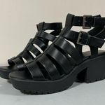 SO Black ‘Bayleigh’ Strappy Chunky Leather Open-Toe Peep-Toe Sandals Slides Shoes Heels Size 9 🖤 Photo 2