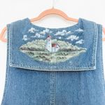 VTG HAIKS Womens Denim Maxi Dress XL Nautical Lighthouse Painted 90s Coastal Blue Size undefined Photo 7