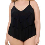 Aqua Green  Black Tankini Top Plus Size 1X Adjustable Straps Swimwear  Ruffle Photo 0