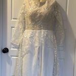 Bridal Wedding Bachelorette Jumpsuit with Lace US 10 White Photo 0
