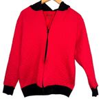 Disney ‎ Quilted Bomber Jacket Red Black Hooded Full Zip Womens XL Photo 0