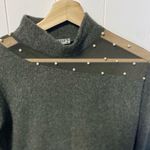 Soft Green mock neck sweater with pearl mesh neck detail size large Photo 2