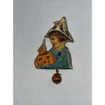 Rare Vintage Halloween‎ Girl with Pumpkin Pin Brooch Photo 3