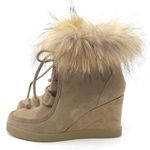 Cecelia New York Holly Wedge Bootie Chestnut Suede Fox Fur Lace Up Boot Size 9 Brown Photo 4
