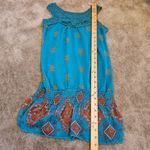 L8ter  Size Small S Boho Tunic Top Blouse Crochet blue Orange Brown Sheer Indie Photo 5