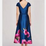Kay Unger NEW Ina Peony Floral Belted Blue Pink Midi Dress, Size 6 MSRP $318 Photo 4