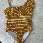 Kona Sol  Striped Ruffled Swim Top & Full Coverage Bikini Bottom Size X/3X Photo 1